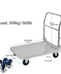 The Ultimate Stainless Steel Foldable Push Cart Platform Truck For No Stress Tool Haulin And Appliance Moving Boasting Thick Panels and rolling wheels.