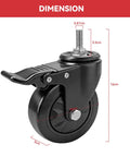 Four Inch Swivel And Locking Stem Caster Wheels with plate for Green Egg Rolling Carts Replacement Parts, dimensions labeled