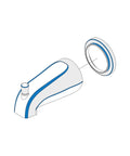 Three Handle Tub And Shower Set In Chrome With Canopy Handles Including Shower Head Arm And Flange, spout with flange detailed view