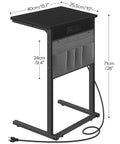 C Shaped End Table With Built In Charging Station For Small Spaces 28 Inch Tall Couch Side Table With 2 Tier Storage Pouch The Space Saving Under Sofa TV Tray For Living Room Includes AC Outlet USB Port And Type C Black