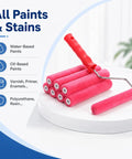 Six Inch Mohair Paint Roller Covers With Sturdy Frame Kit Including Ten Extra Covers For Wall Painting Projects, red rollers displayed.
