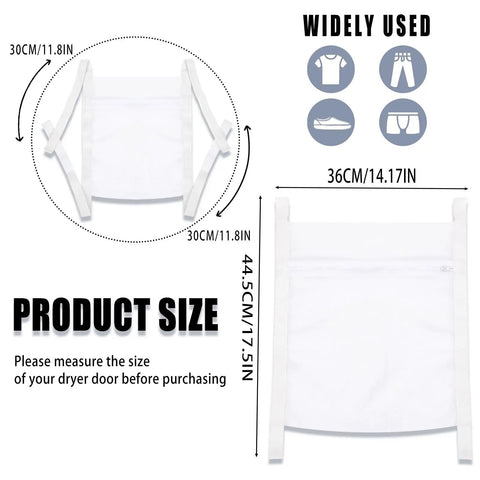 Image showing the size dimensions of durable sneaker laundry bag with zipper and straps, honeycomb mesh wash and dry net for shoes.