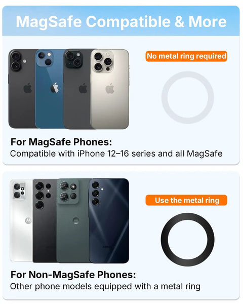 Magnetic Golf Cart Phone Holder That Snaps On And Keeps Your iPhone 16 Pro Max 15 14 13 12 Plus shown with MagSafe and non-MagSafe options