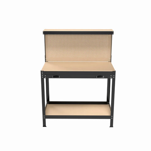 63 Inch Heavy Duty Workbench With Deep Drawers And Pegboard, Rock Solid Workshop Table For Garage Or Home Shop, 300 Lb Steel Frame Tool Storage Workstation Rig