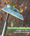 Close-up of stainless blade on Japanese Weeding Sickle Long Handle Garden Hoe for easy weeding cultivating soil loosening.