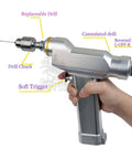 Heavy Duty Veterinary Bone Drill Machine Featuring Rechargeable NiMH Battery with soft trigger and replaceable drill chuck.