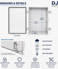 Outdoor IP67 Waterproof Electrical Junction Box Built For The Elements With Large ABS Enclosure, Hinged Clear Cover, Dimensions Chart