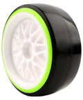 One Tenth Scale On Road RC Drift Tires And Wheels Ready To Drift Set With 12mm Hex Hub, black and white tire with green rim