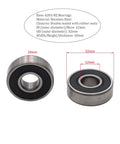 Two 6201-RZ stainless steel bearings with rubber seals; bore 12mm, outer diameter 32mm, width 10mm.