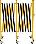Heavy Duty Industrial Expandable Barrier With Casters 16 Feet Long Mobile Safety Gate in folded position