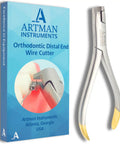 Orthodontic Distal End Wire Cutter With Large Handle, Tungsten Carbide Inserts And Safety Lock for thick wires, product box view