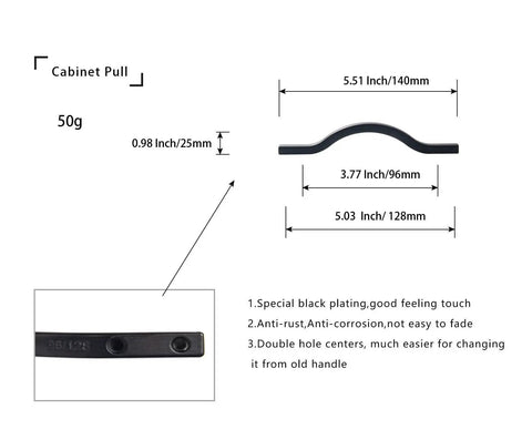Cool Matte Black Cabinet Pull Set With 3.8 Inch And 5 Inch Double Hole Centers Minimalist Drawer And Wardrobe Door Handles Six Pack Sleek Kitchen And Furniture Hardware showing dimensions and features.