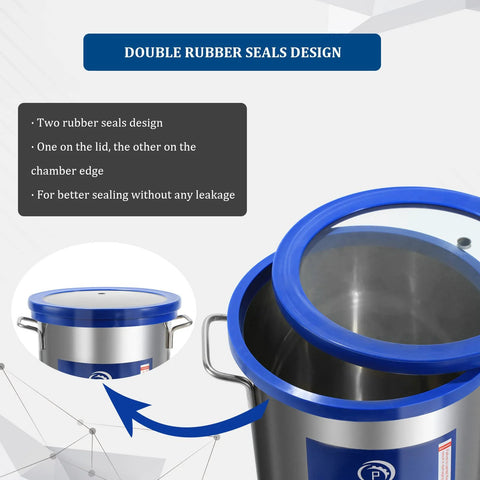 P PBAUTOS 9-Gallon tempered glass vacuum chamber with blue lid and dual rubber seals