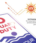 No Lifeguard On Duty Pool Sign, Blue 10x14 Inches, Rust Free.040 Aluminum, Fade Resistant showing UV protection feature