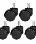 Five Pack Two Inch Locking Swivel Chair Casters Swap Worn Office Desk Wheels For Plug And Play 11Mm Stem Setup With Smooth Rubber Tires.