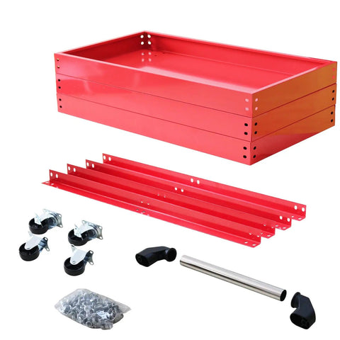 Three Tier Metal Rolling Tool Cart Heavy Duty Utility Cart With Easy Roll Wheels And Handy Handle, Portable Garage Shop Organizer For Tools And Parts, Durable Steel Construction, Large Capacity, Smooth Push Pull Mobility, red steel parts