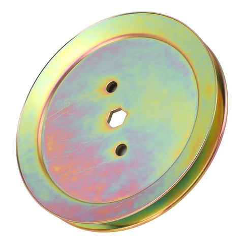 Heavy Duty Mower Spindle Drive Pulley For 100 Series Lawn Deck Perfect Fit For D105 And D110 Models With Steel Build For Smooth Power Delivery And Zero Belt Slippage, color-coated steel design.