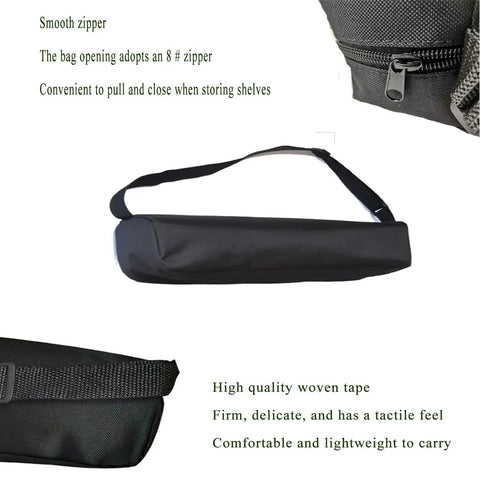 Rugged Multi-Function Equipment Organizer Bag For Music Stands Tripods Mic Stands Camera Gear And Hunting Kit Heavy Duty Water-Resistant Storage Case Travel Tool Kit 22 Inches Long With Adjustable Dividers For A Custom Fit shown with close-up details of zippers and straps.