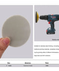 Top Shelf 10Pc Flocking Sanding Discs With Hook And Loop Backing For 75mm Sander shown in hand, 75mm size, aluminum oxide material, ultra smooth finish.