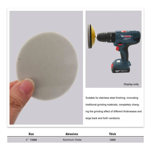 Top Shelf 10Pc Flocking Sanding Discs With Hook And Loop Backing For 75mm Sander shown in hand, 75mm size, aluminum oxide material, ultra smooth finish.
