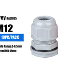 IP68 Waterproof Cable Gland Kit 10 Piece Set M8 M10 M12 M16 M18 M20 Black Plastic Seals in gray M12 size