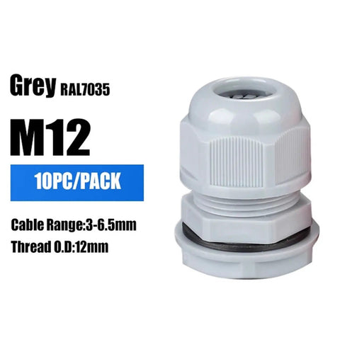 IP68 Waterproof Cable Gland Kit 10 Piece Set M8 M10 M12 M16 M18 M20 Black Plastic Seals in gray M12 size