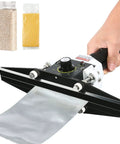 Heavy Duty Portable Handheld Impulse Bag Sealer With Precise Temperature Control And Adjustable Heating Bar For Food Preservation Packaging And Shrink Wrap Applications Quick Easy Seal Tool in use sealing a bag.