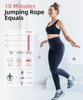 Woman using Cordless Jump Rope With Counter And LCD Display, 2 In 1 Ropeless Jump Rope With Ball Weighted Design, Tracks Time Jumps And Calories For Women Pink Gym Ready, in gym setting.