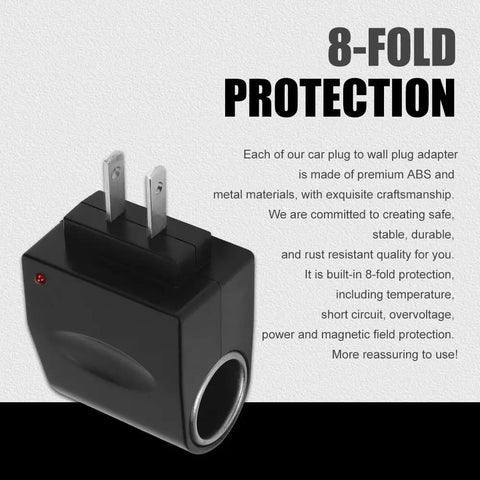 Road Ready 12V To Dc Car Cigarette Lighter Power Adapter With Rugged Abs Shell, 8-fold protection features, compact design.