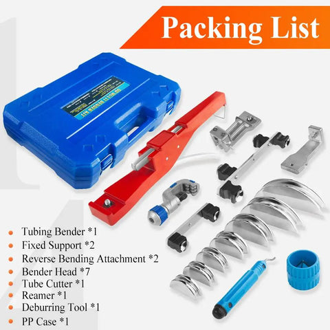Hand Tube Bending Kit with Ratcheting Tubing Bender and Reverse Bending Attachments for 1/4 to 7/8 Inch HVAC tubing