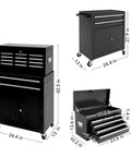 Rolling Tool Chest With 8 Drawers And Detachable Top Toolbox, Mobile Steel Tool Storage Organizer On Wheels For Warehouse, Workshop, And Garage, Includes Side Hooks And Drawer Liners, black steel, 42.5 in