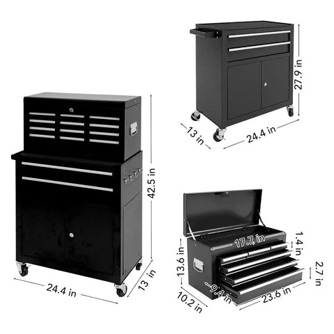 Beast Rolling Tool Chest With Eight Drawers And Detachable Top Box, Mobile Steel Tool Storage Cabinet On Wheels For Garage Warehouse And Workshop.