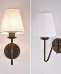 YS.ESUDSI Vintage Wall Sconces with White Handmade DIY Fabric Shade E26, bronze wall sconces with curved arm and linen shades.