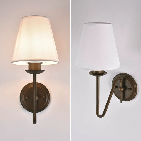 YS.ESUDSI Vintage Wall Sconces with White Handmade DIY Fabric Shade E26, bronze wall sconces with curved arm and linen shades.