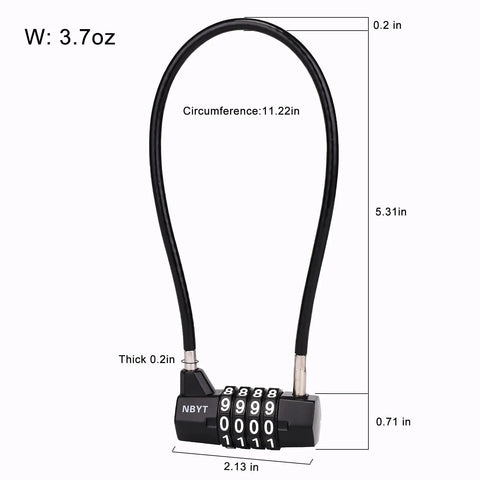 Heavy Duty 4 Digit Combination Cable Lock For Outdoor Gates And Fences, Cabinets, Refrigerators with dimensions