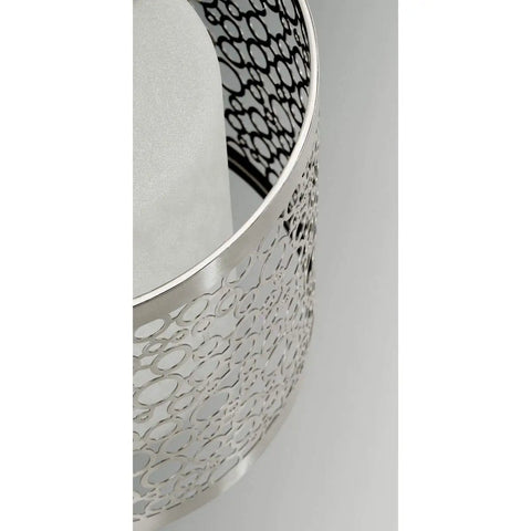 Mingle LED 11-Inch Flush Mount Ceiling Light with etched parchment glass and brushed nickel finish seen from side angle