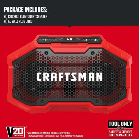 V20 Wireless Bluetooth Speaker With Dual 3-Inch Stereo Drivers, red portable cordless or plug-in power, for job sites or DIY projects