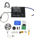 Jade Carving Machine 1850W Table Saw Polisher, 10000RPM Bench Grinder tools and accessories on a workbench.