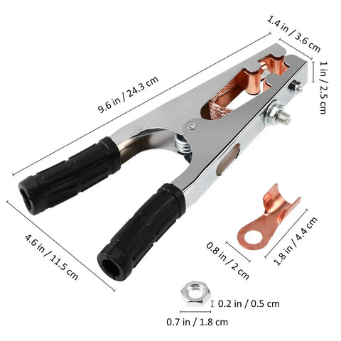 Heavy Duty Welding Ground Clamp With Iron And Copper Construction For Welders Offering Firm Grip and Sturdy Design, 9.6 in length.