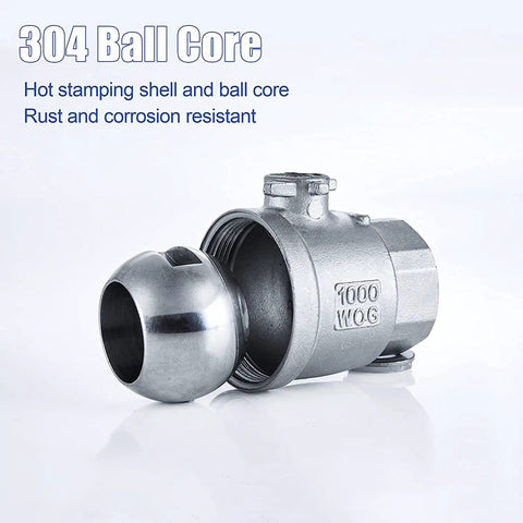 Close-up of 304 stainless steel ball core for Beefy Full Port 1 Inch Stainless Steel Ball Valve With Long Handle MNPT To FNPT Heavy Duty Shut Off