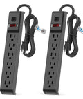 Must Have Workspace Essential Featuring Six Heavy Duty Outlets And Legit Surge Protector Rated At 600 Joules Along With 15 Amp Capacity While Shielding Devices From Dangerous Voltage Spikes Daily Use. Two power strips with six outlets each.