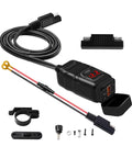 Motorcycle Usb Charger With Badass Waterproof Sae To Usb Adapter For Sweet Street Rides Featuring Knockout Dual Fast Quick Charge 3 Plus Pd Voltage Meter Plug And Play Toggle Switch Red with accessories.
