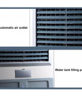 Close-up of automatic air outlet and water tank filling port of top shelf portable swamp coolers delivering smooth evaporative chilling.