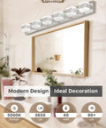 Modern Black Vanity Light Fixtures Over Mirror Three Light 18.5 Inch Dimmable LED Vanity Lighting Acrylic and Stainless Steel 5000K Daylight 20W 1560 Lumens mounted above bathroom mirror