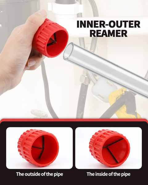 Amazon 4-in-1 copper tubing brush and reamer, red plastic handle, for 1/2 in and 3/4 in copper pipes