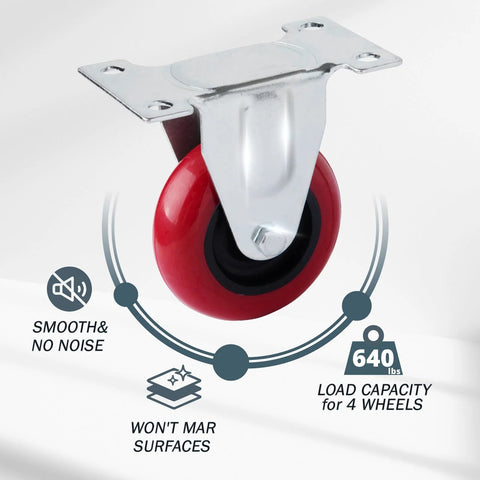 3 Inch Fixed Plate Caster Wheels Set Heavy Duty Rubber Casters 640 Lb Load Capacity Non Marring And Smooth Rolling For Furniture Carts Dollies And Workbenches Four Pack Ideal For Workshop Mobility And Easy Installation