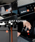 Top Shelf Fully Automatic Espresso Coffee Maker With Integrated Milk Frother Precision Bean Grinder And One Touch Operation For No Sweat Slick Daily Brewing At Home, demonstrating four easy steps to use.