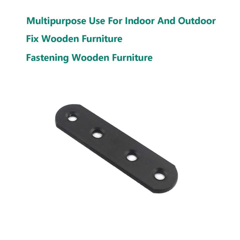 Heavy Duty Black Iron Flat Mending Plates For Wood, 4 Pack Sturdy straight brace bracket, black steel for furniture fixing.