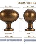 2 Pack Antique Brass Cabinet Knobs For Dresser Drawers 1.3 Inch Oval Zinc Alloy Pulls dimensions and screws