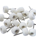 Mini Felt Polishing Brush Wheel Set With 60 Pieces 3mm Shank for rotary tools shown in a scattered arrangement on white background.